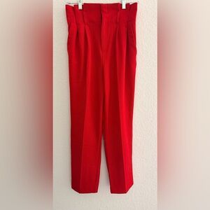 H&M Chic Red Paperbag Waist Ankle Pants | High-Waisted Statement Trousers